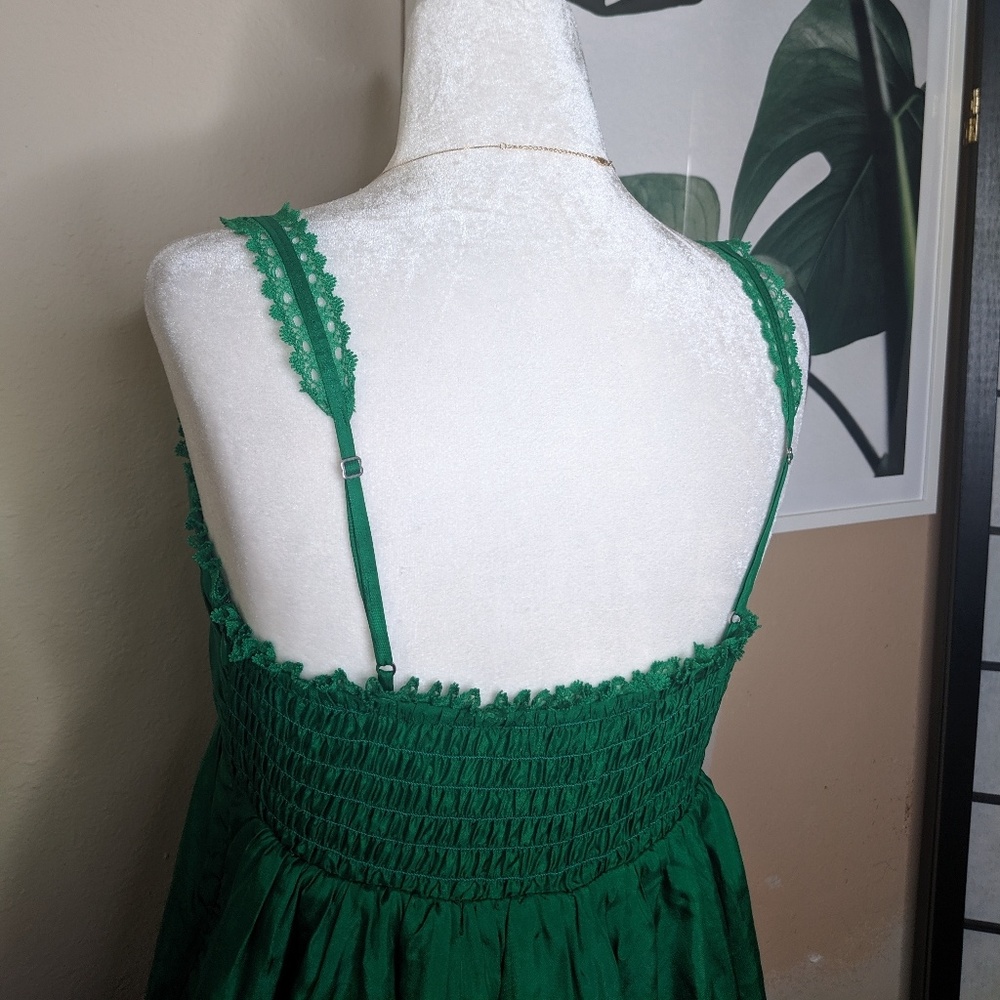 Betsey Johnson Green Silk Lace Trim Dress Pin-up - Picture 5 of 7